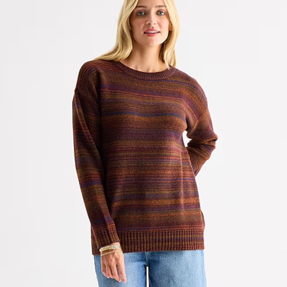 Ana Striped Crewneck Sweater in Earth-tones Sz Large NWT
